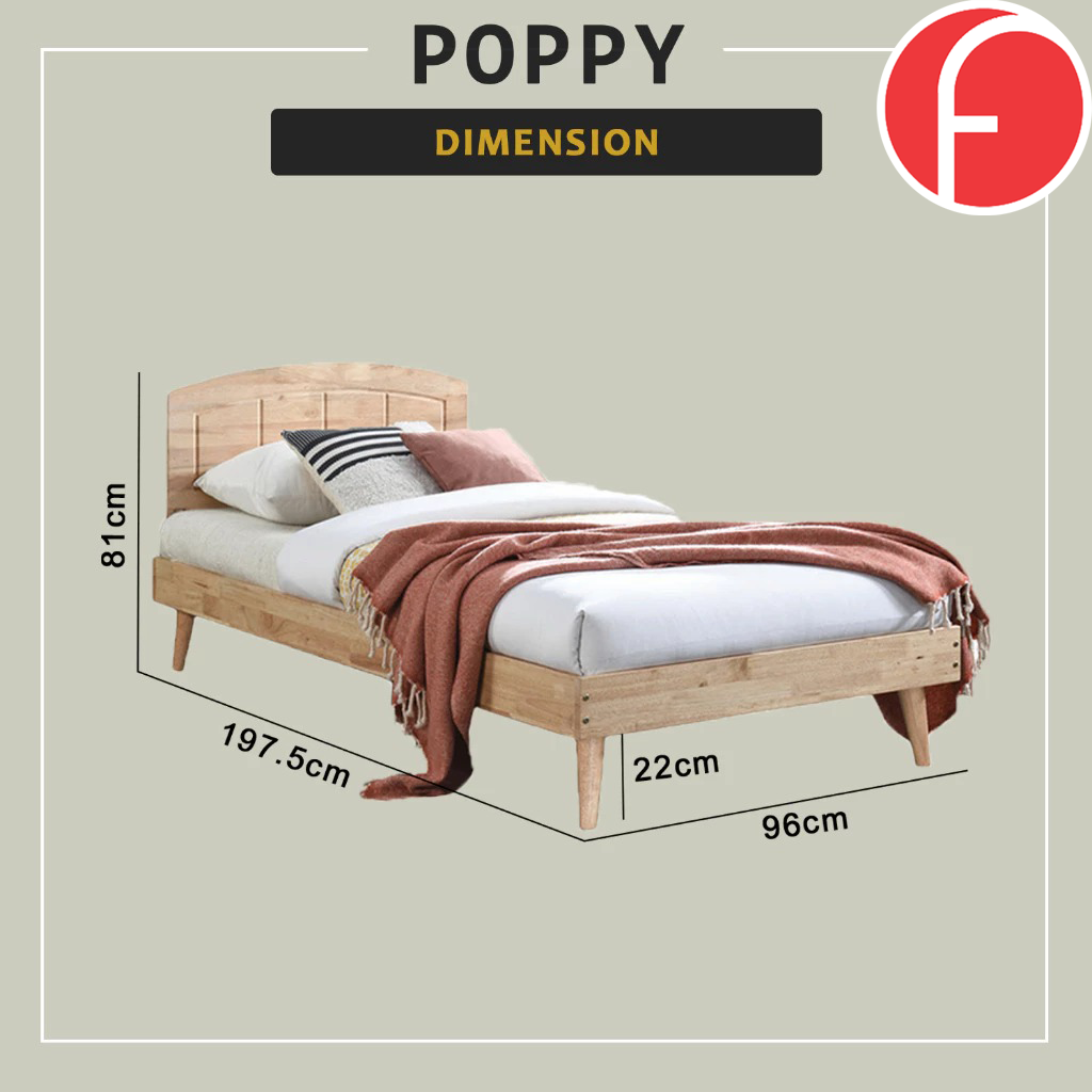 Poppy Single Bedframe Solid Wood Slatted Base  - w/ Mattress Option