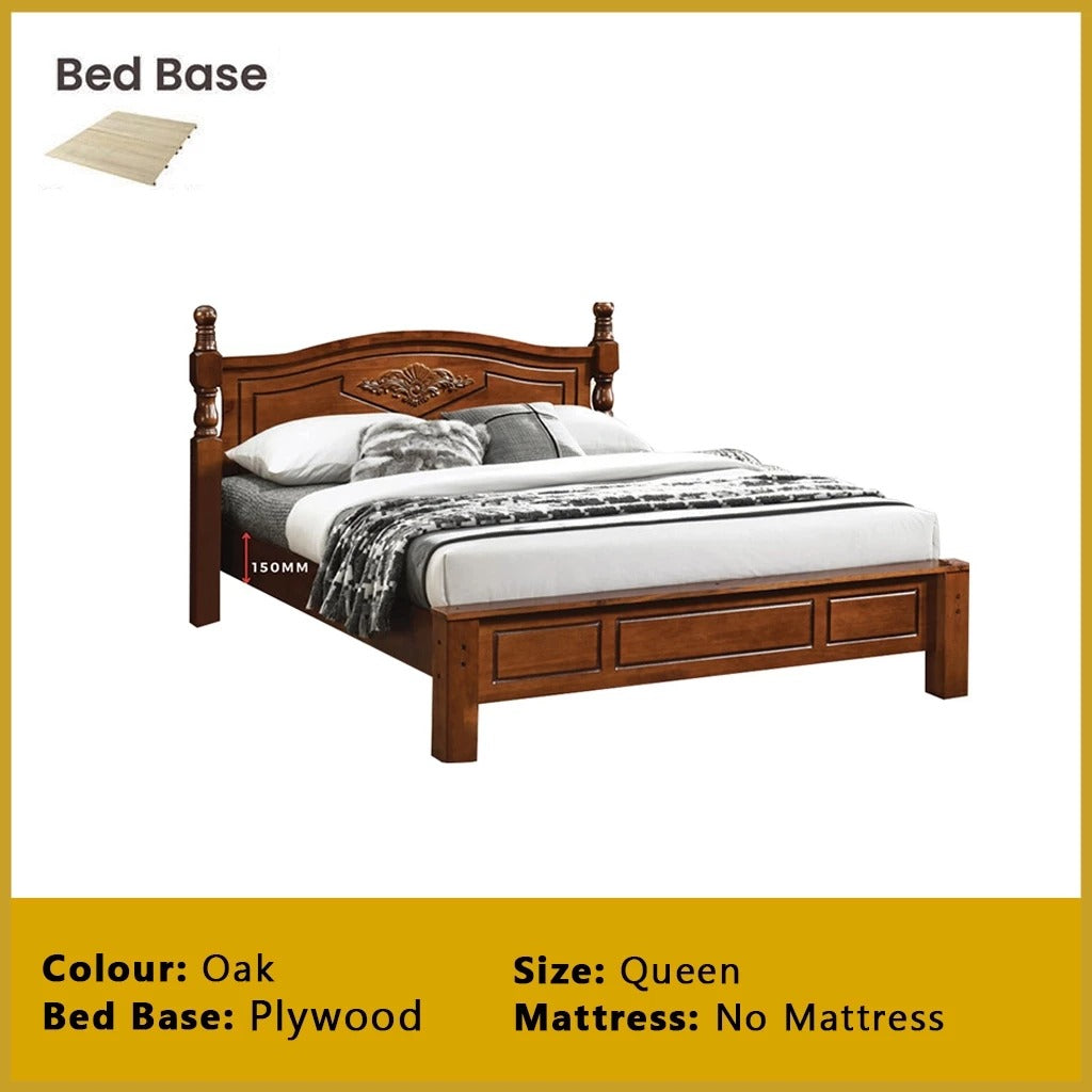 Liam Wooden Bedframe MDF + Veneer With Plywood Base Queen Size - w/ Mattress Option