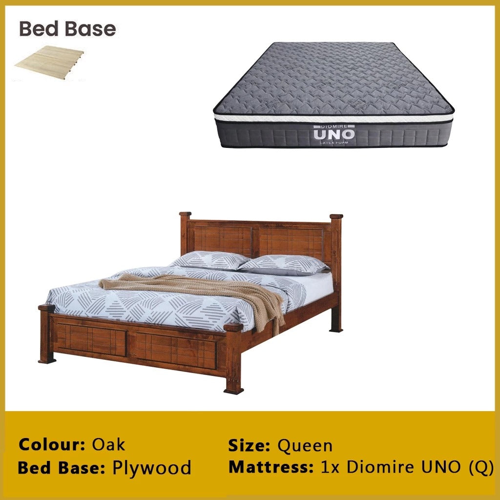 Carver Wooden Bedframe MDF + Veneer W/ Plywood Base Queen/King Size - w/ Mattress Option