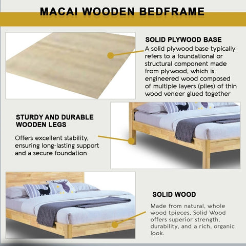 Image of Macai Wooden Bedframe Solid Wood With Plywood Base Queen Size - w/ Mattress Option
