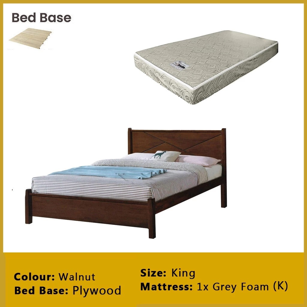 Karon Wooden Bedframe MDF + Veneer With Plywood Base Queen/King Size - w/ Mattress Option
