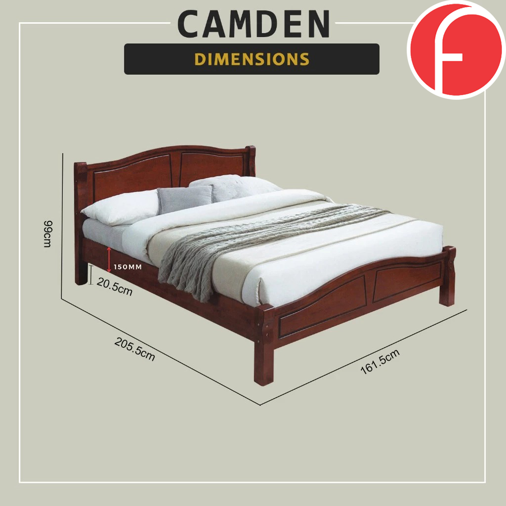 Camden Wooden Bedframe MDF + Veneer With Plywood Base Queen Size - w/ Mattress Option