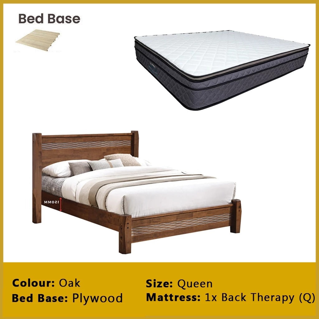 Mason Wooden Bedframe MDF + Veneer With Plywood Base Queen Size - w/ Mattress Option