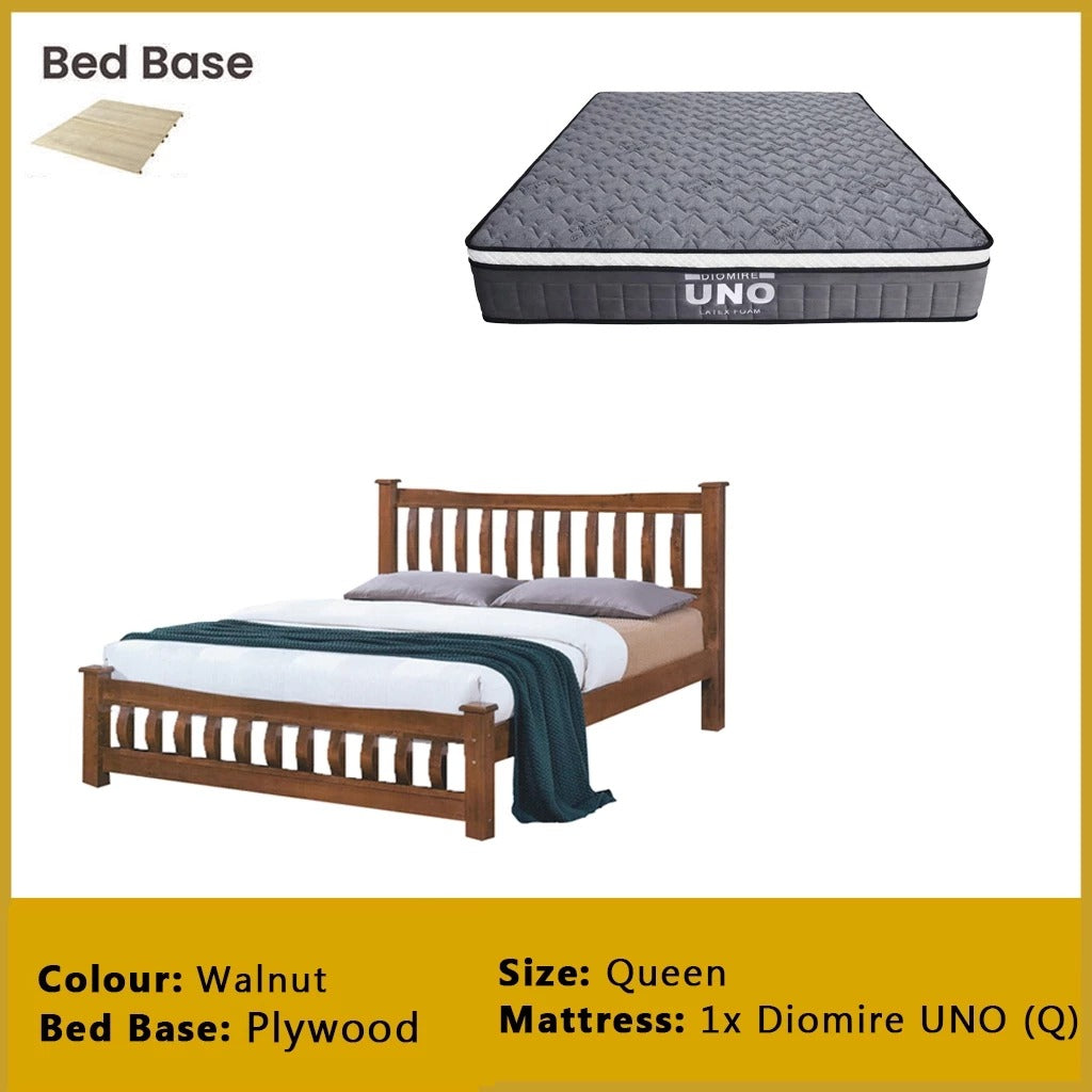 Millo Wooden Bedframe Solid Wood With Plywood Base Queen Size - w/ Mattress Option