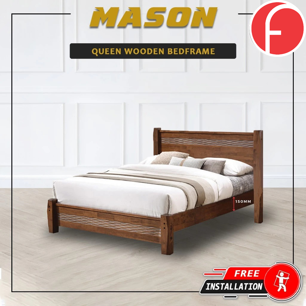 Mason Wooden Bedframe MDF + Veneer With Plywood Base Queen Size - w/ Mattress Option