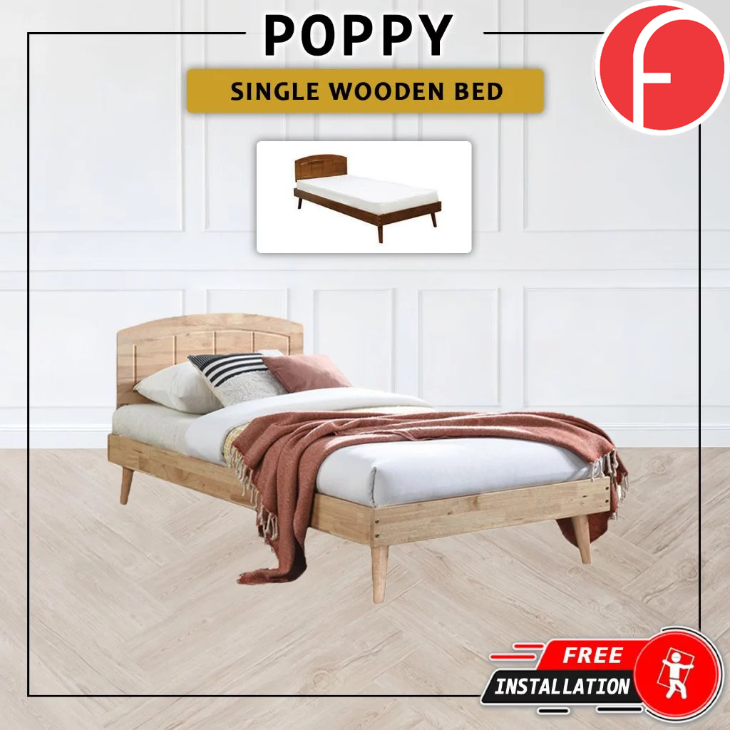 Poppy Single Bedframe Solid Wood Slatted Base  - w/ Mattress Option