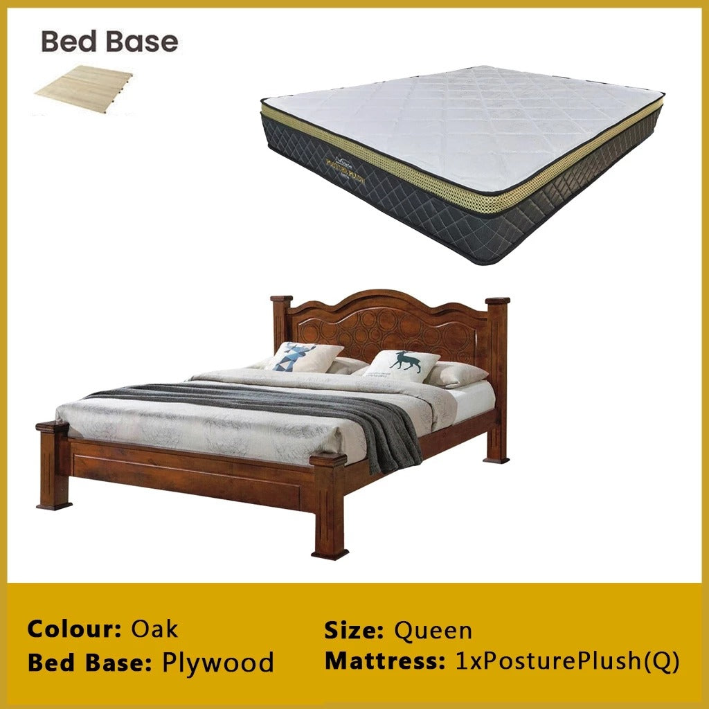 Macen Wooden Bedframe Solid Wood With Plywood Base Queen/King Size - w/ Mattress Option