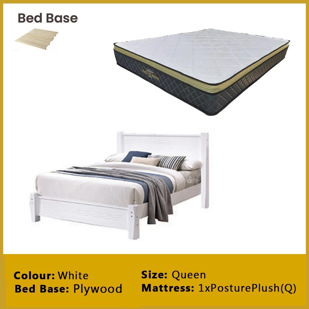 Mason Wooden Bedframe MDF + Veneer With Plywood Base Queen Size - w/ Mattress Option
