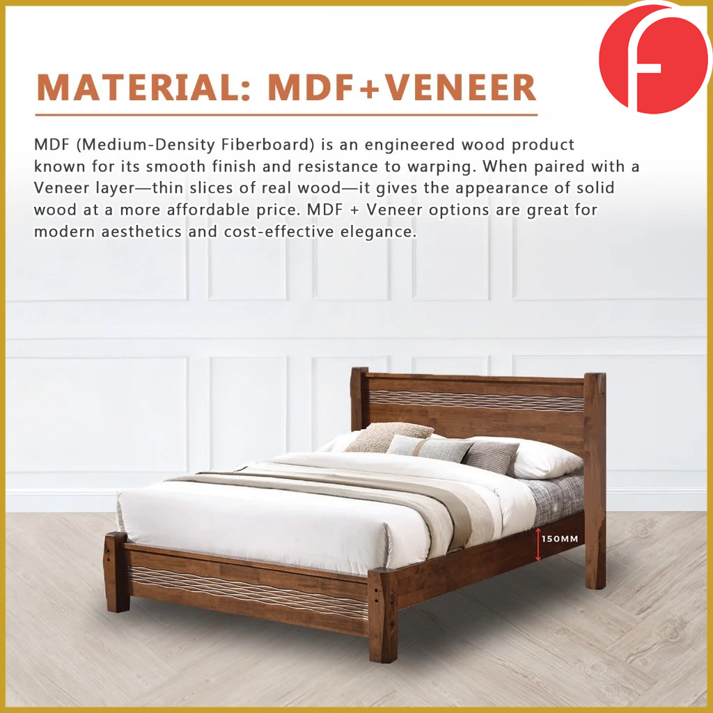 Mason Wooden Bedframe MDF + Veneer With Plywood Base Queen Size - w/ Mattress Option