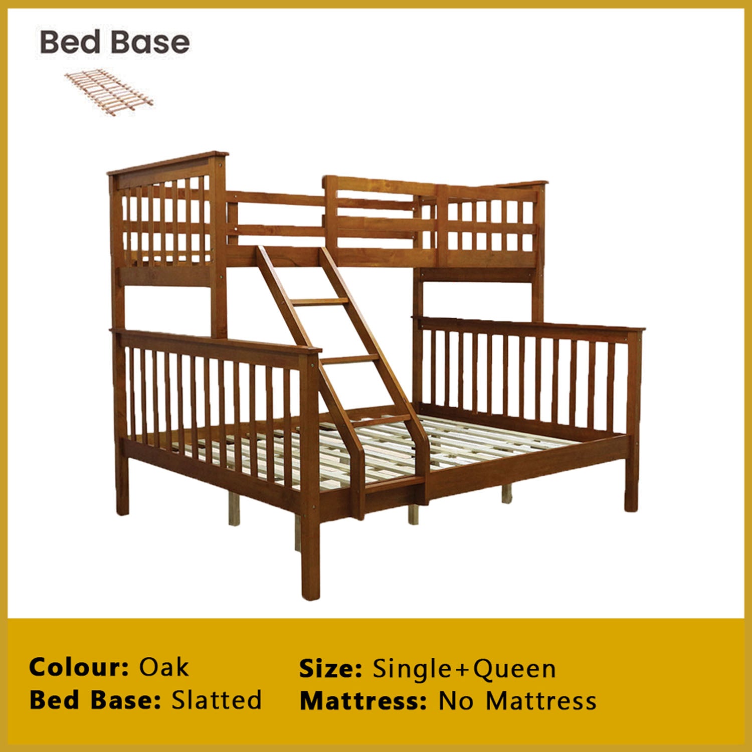 Mayci Queen+Single Solid Wood Slatted Base Double Decker Bed Frame