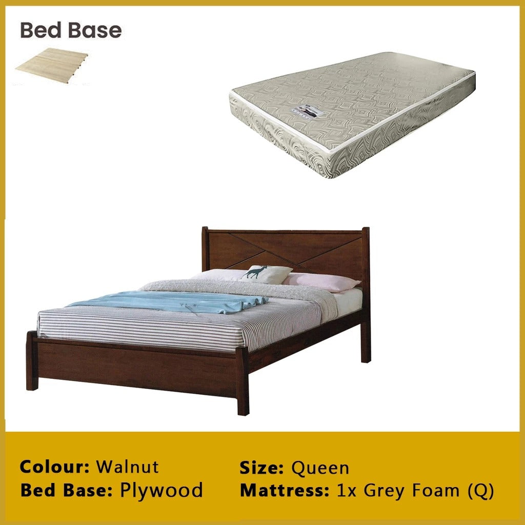 Karon Wooden Bedframe MDF + Veneer With Plywood Base Queen/King Size - w/ Mattress Option