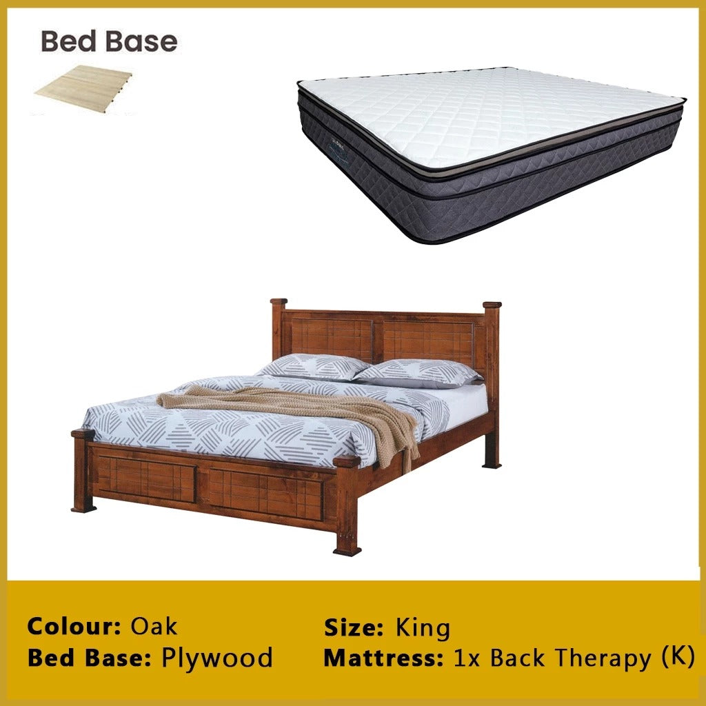 Carver Wooden Bedframe MDF + Veneer W/ Plywood Base Queen/King Size - w/ Mattress Option