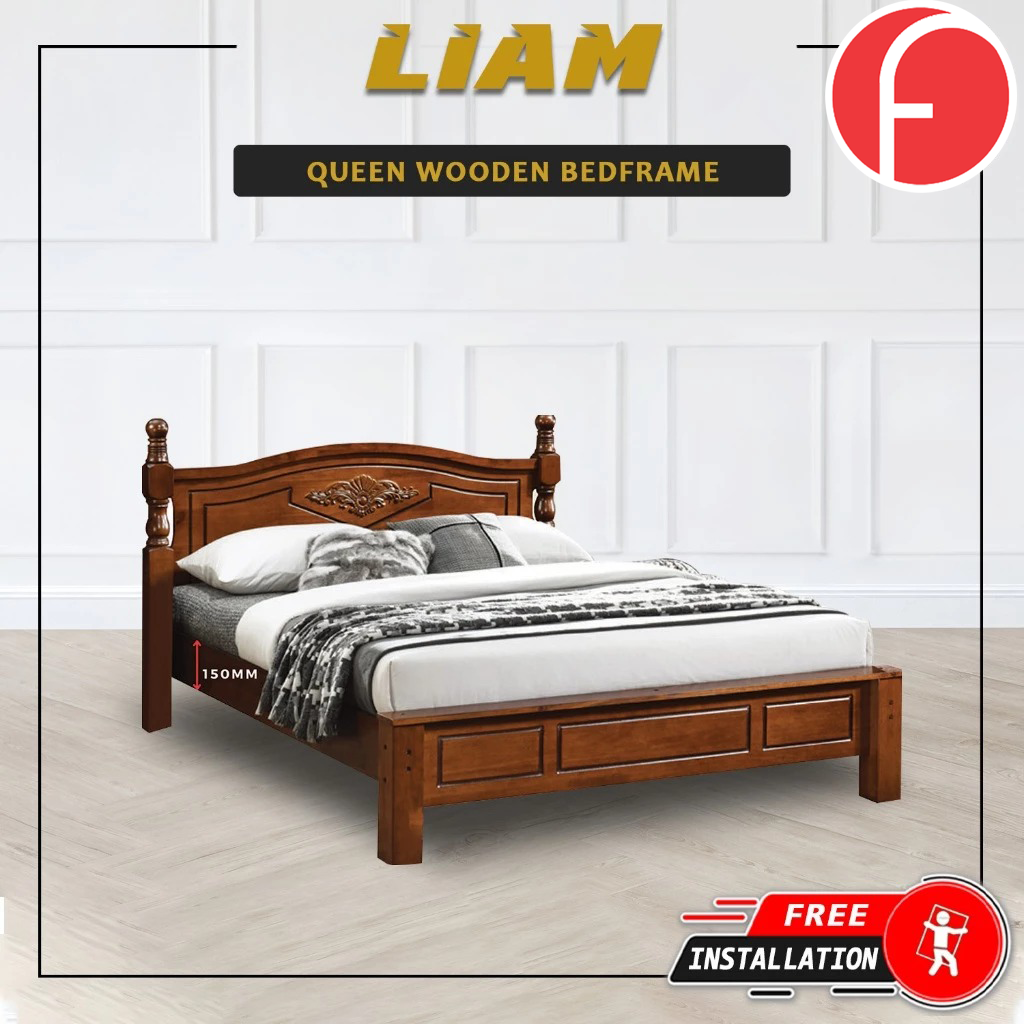 Liam Wooden Bedframe MDF + Veneer With Plywood Base Queen Size - w/ Mattress Option