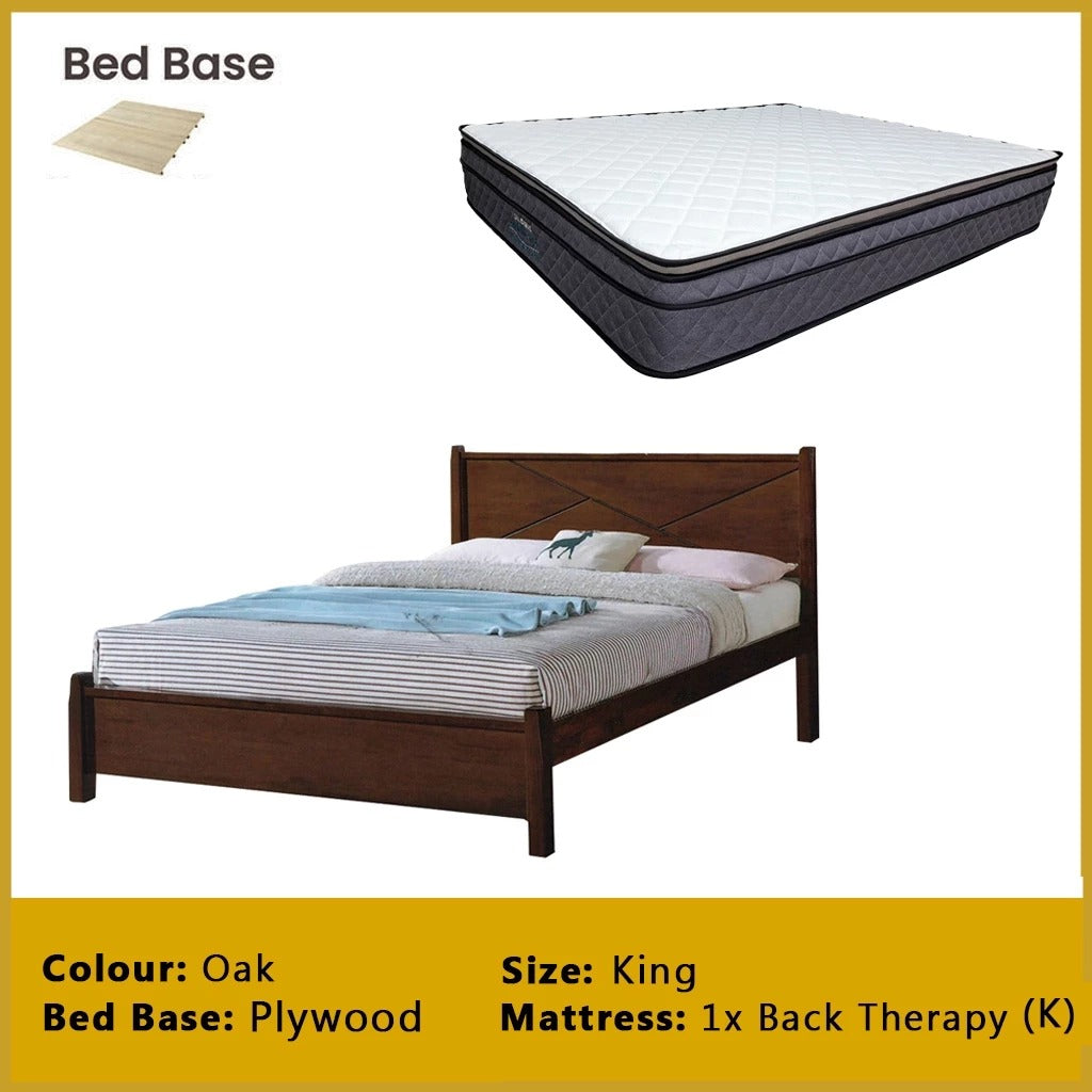 Karon Wooden Bedframe MDF + Veneer With Plywood Base Queen/King Size - w/ Mattress Option