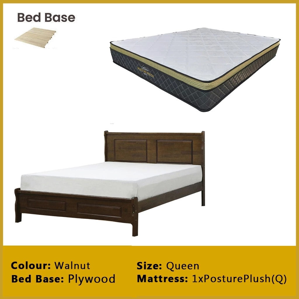 Karter Wooden Bedframe MDF + Veneer With Plywood Base Queen Size - w/ Mattress Option