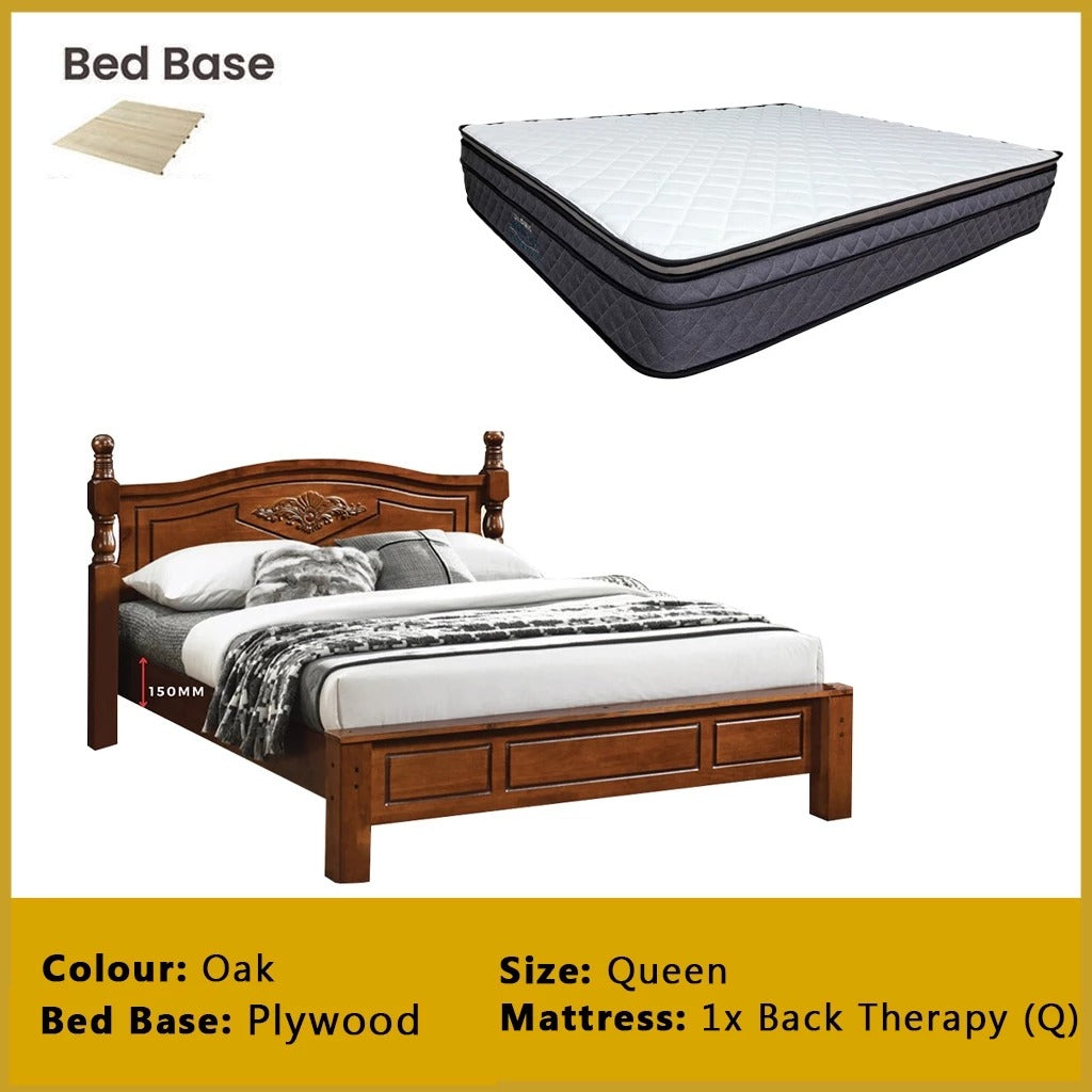 Liam Wooden Bedframe MDF + Veneer With Plywood Base Queen Size - w/ Mattress Option