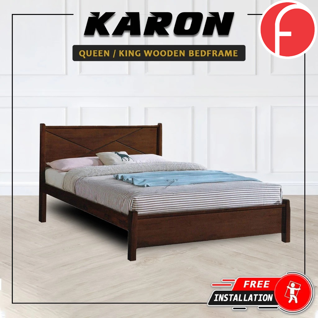 Karon Wooden Bedframe MDF + Veneer With Plywood Base Queen/King Size - w/ Mattress Option