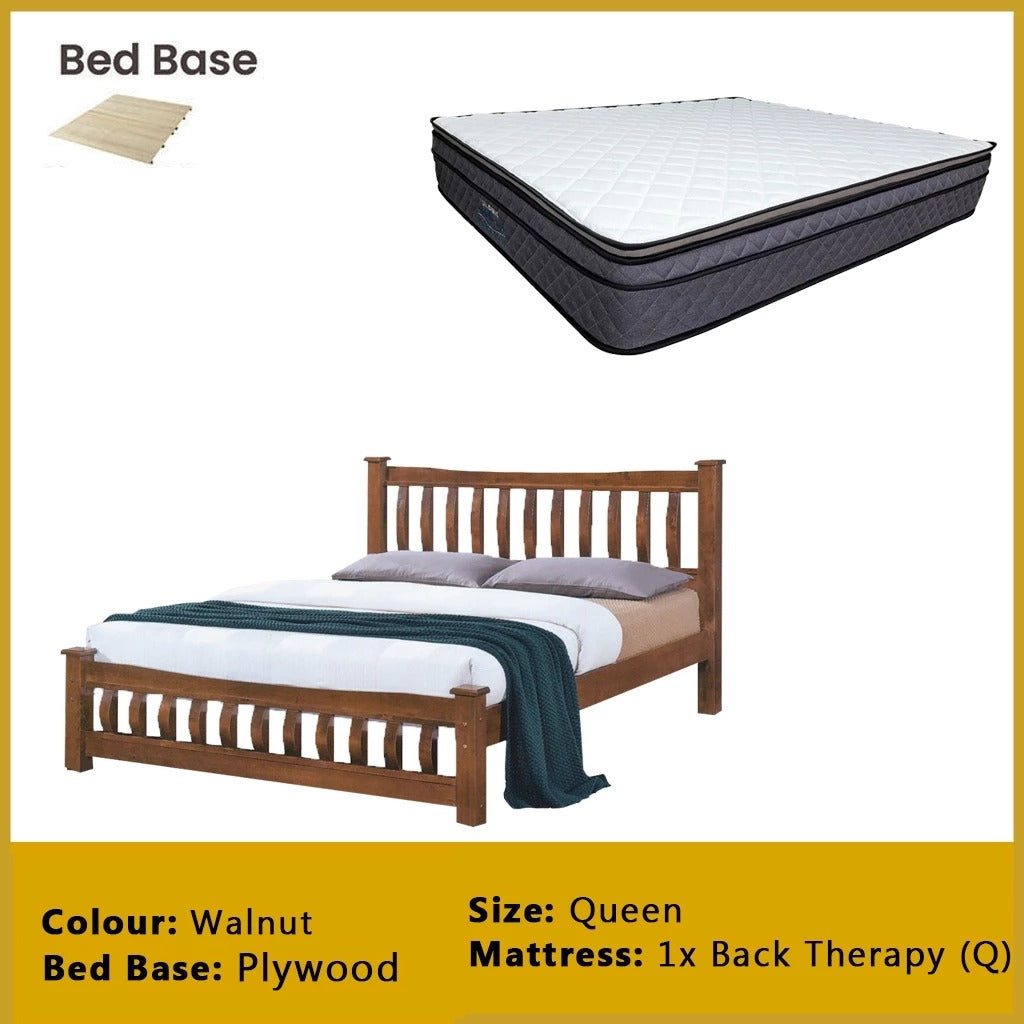 Millo Wooden Bedframe Solid Wood With Plywood Base Queen Size - w/ Mattress Option