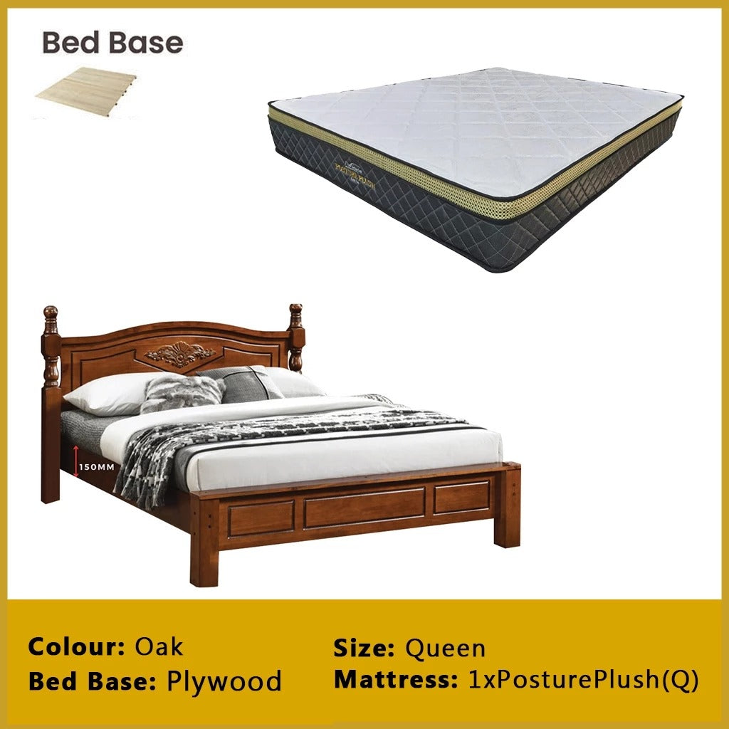Liam Wooden Bedframe MDF + Veneer With Plywood Base Queen Size - w/ Mattress Option