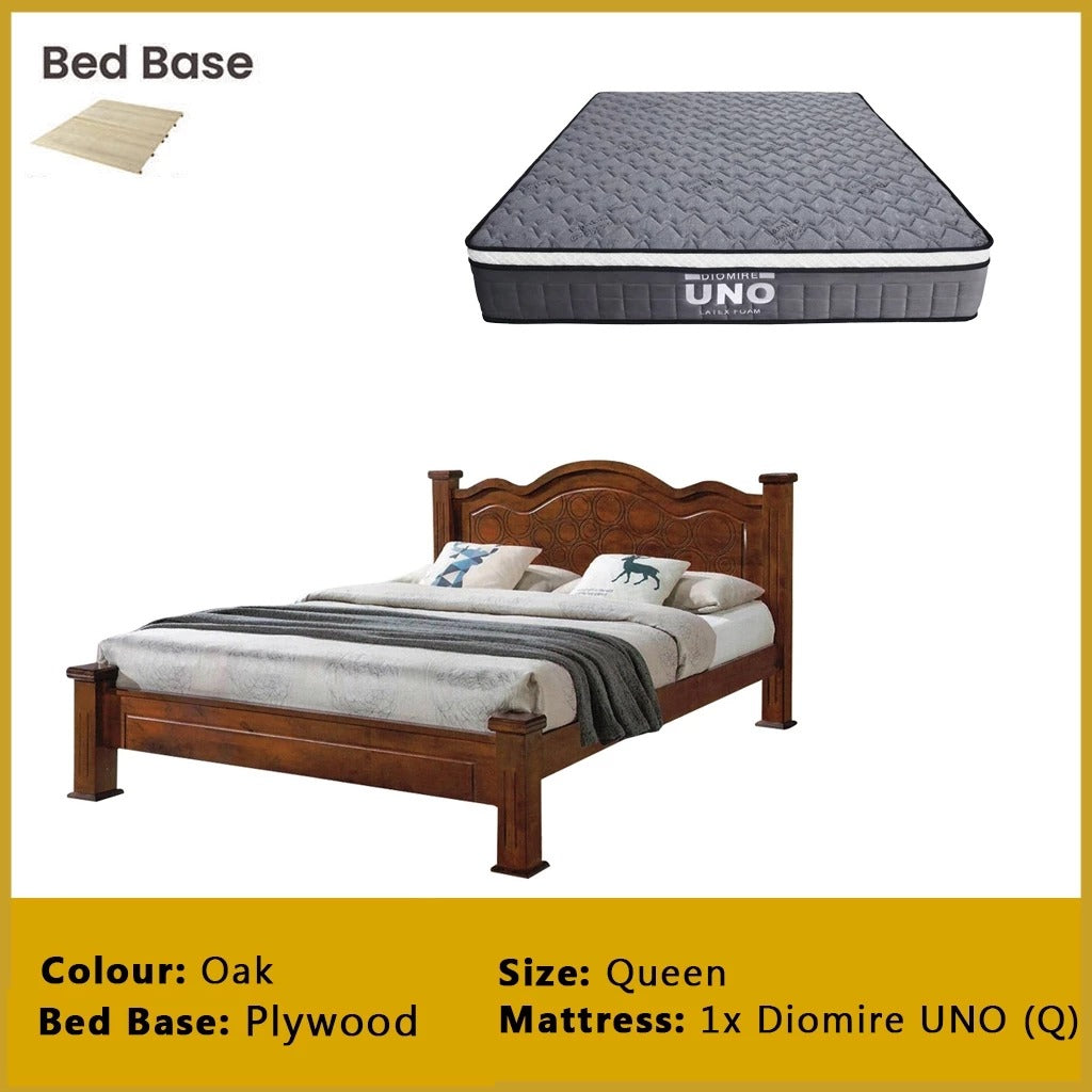 Macen Wooden Bedframe Solid Wood With Plywood Base Queen/King Size - w/ Mattress Option