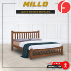 Millo Wooden Bedframe Solid Wood With Plywood Base Queen Size - w/ Mattress Option