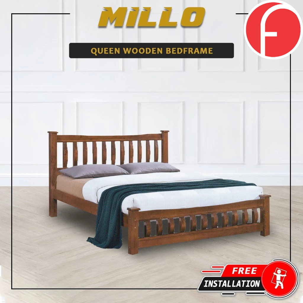 Millo Wooden Bedframe Solid Wood With Plywood Base Queen Size - w/ Mattress Option