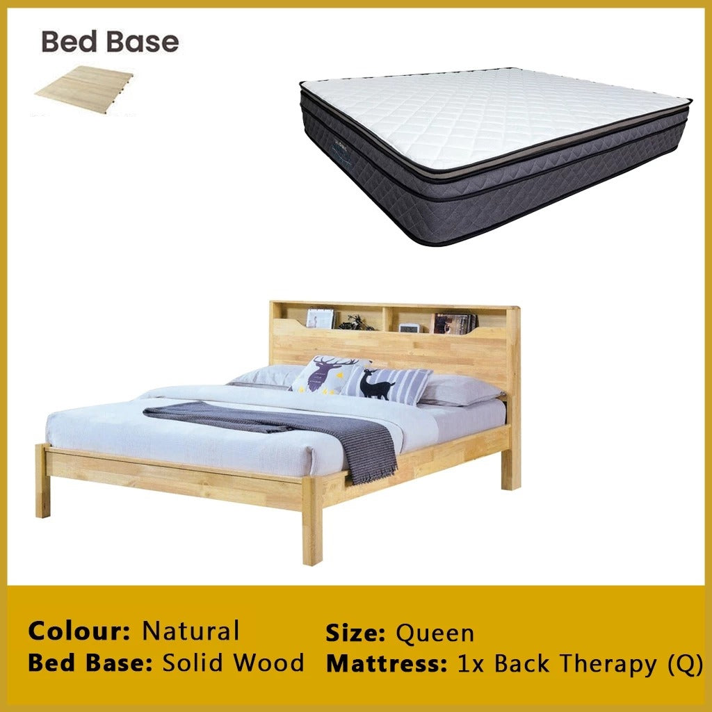 Macai Wooden Bedframe Solid Wood With Plywood Base Queen Size - w/ Mattress Option