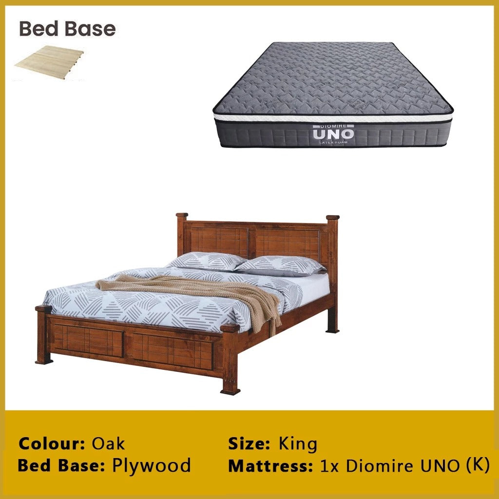 Carver Wooden Bedframe MDF + Veneer W/ Plywood Base Queen/King Size - w/ Mattress Option