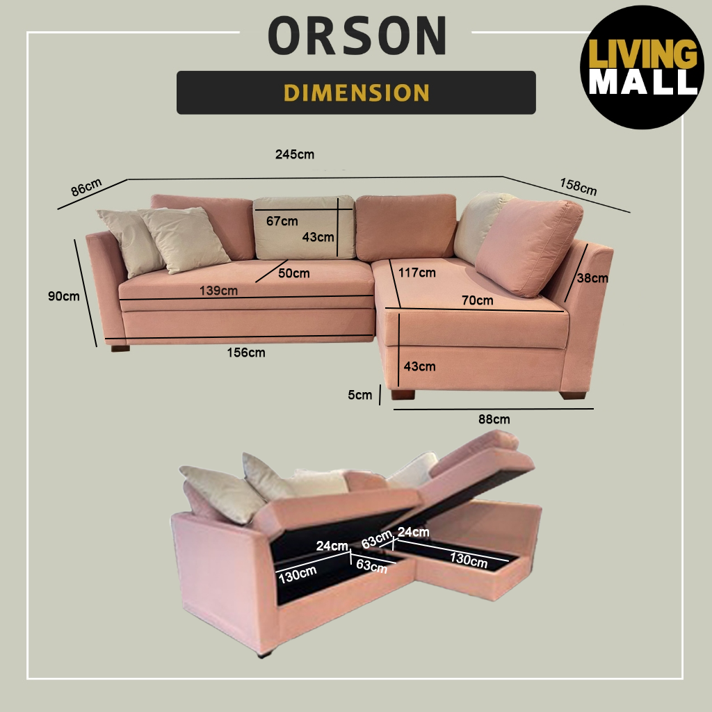 Orson 3-Seater L-Shaped Sofa with Storage High Density Foam w/ PetFriendly Options
