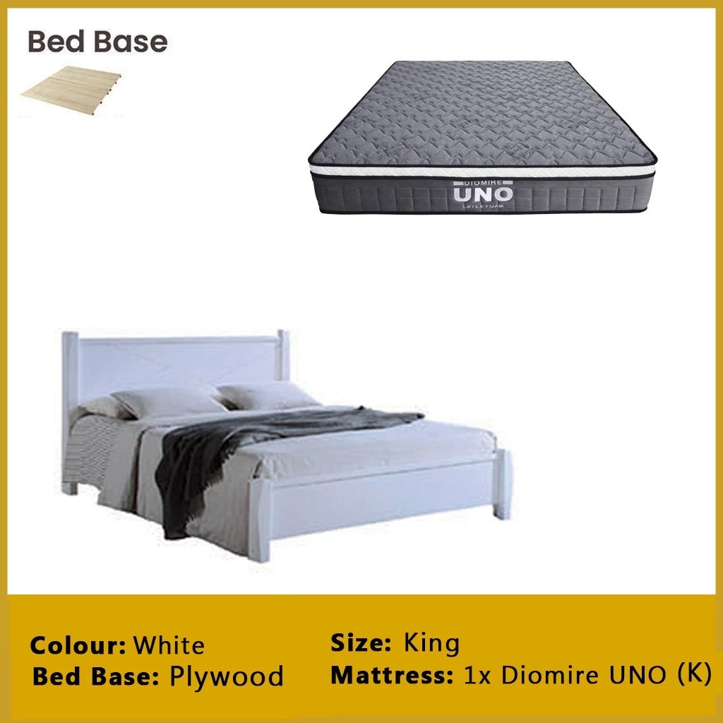 Karon Wooden Bedframe MDF + Veneer With Plywood Base Queen/King Size - w/ Mattress Option