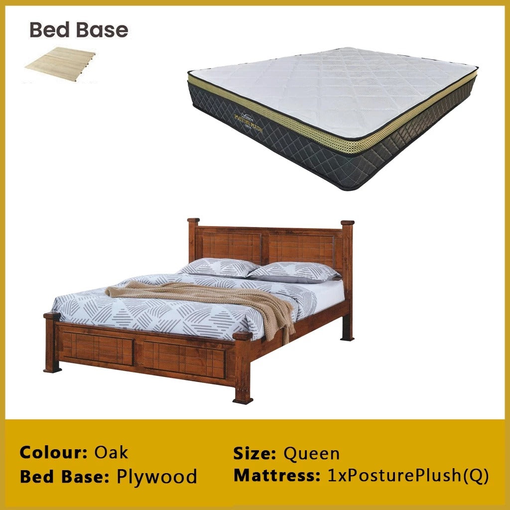 Carver Wooden Bedframe MDF + Veneer W/ Plywood Base Queen/King Size - w/ Mattress Option