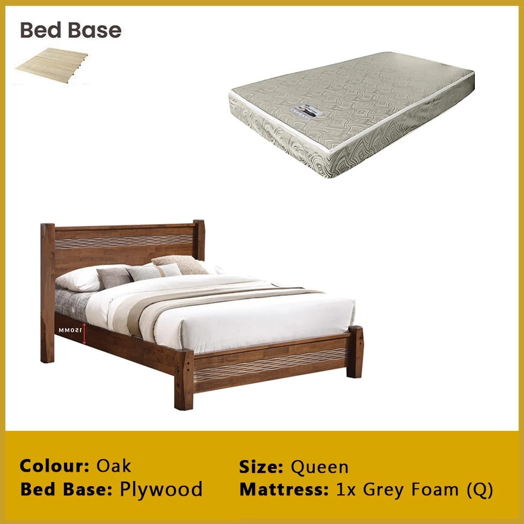 Mason Wooden Bedframe MDF + Veneer With Plywood Base Queen Size - w/ Mattress Option