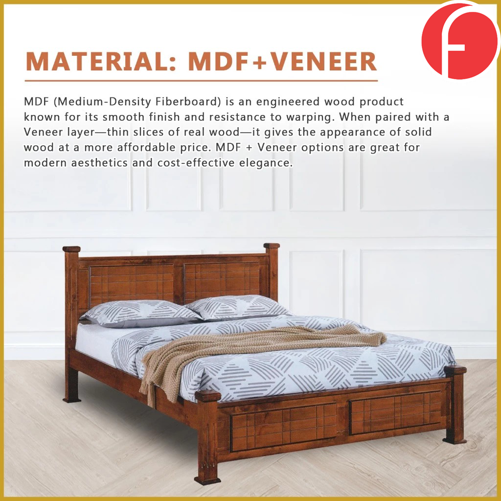 Carver Wooden Bedframe MDF + Veneer W/ Plywood Base Queen/King Size - w/ Mattress Option