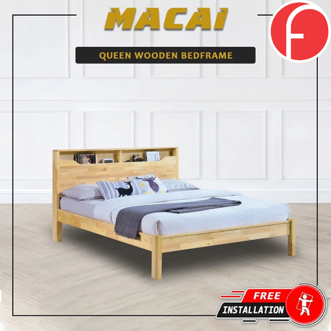 Image of Macai Wooden Bedframe Solid Wood With Plywood Base Queen Size - w/ Mattress Option