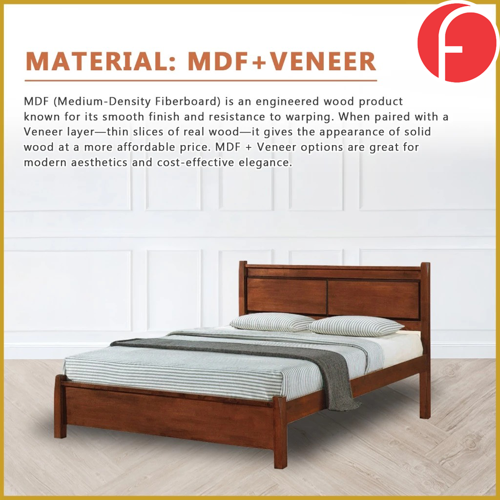 Karson Wooden Bedframe MDF + Veneer With Plywood Base Queen Size - w/ Mattress Option