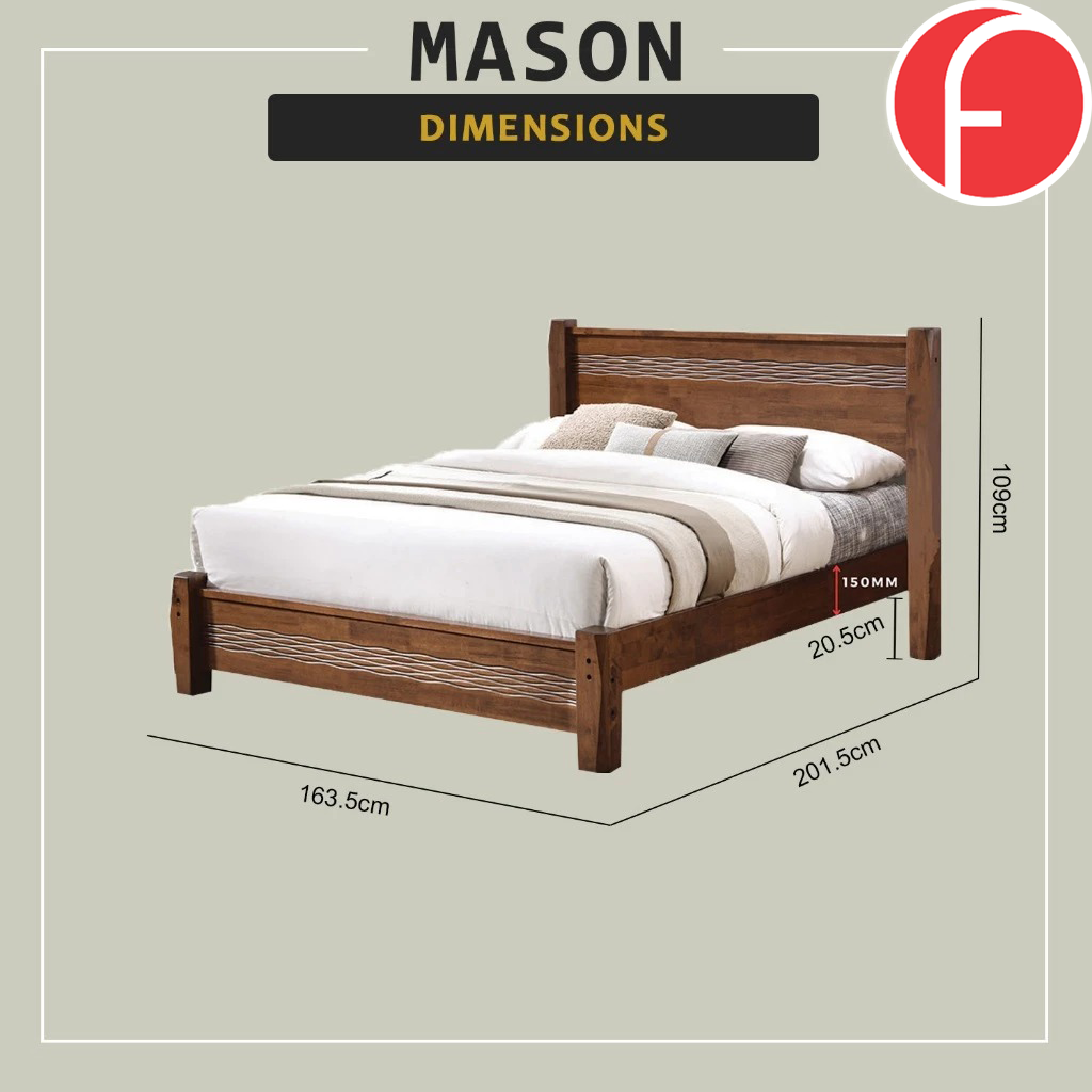 Mason Wooden Bedframe MDF + Veneer With Plywood Base Queen Size - w/ Mattress Option
