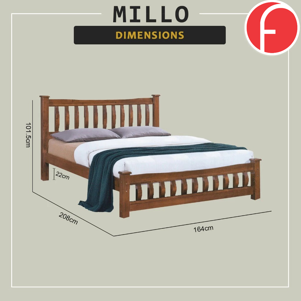 Millo Wooden Bedframe Solid Wood With Plywood Base Queen Size - w/ Mattress Option
