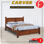 Carver Wooden Bedframe MDF + Veneer W/ Plywood Base Queen/King Size - w/ Mattress Option
