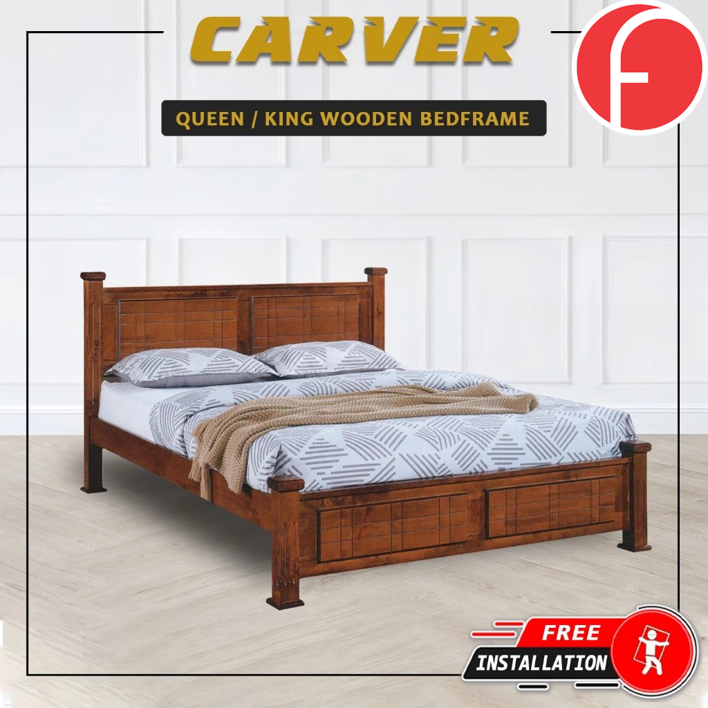 Carver Wooden Bedframe MDF + Veneer W/ Plywood Base Queen/King Size - w/ Mattress Option