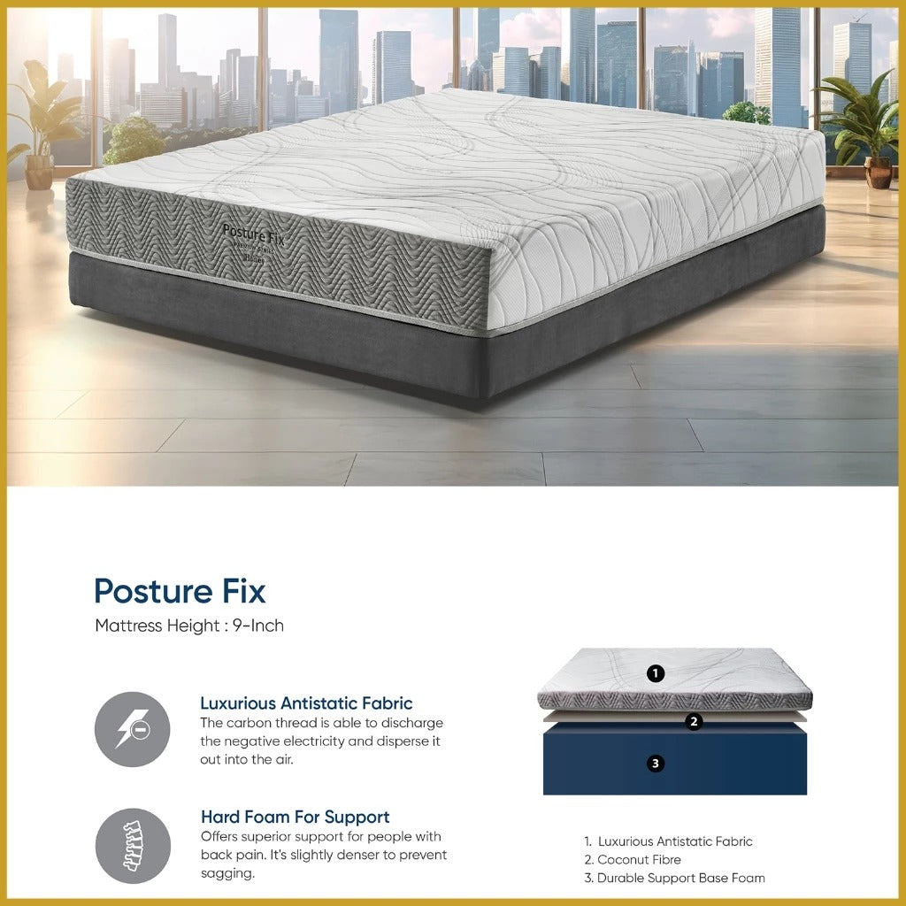 Honey Posture Fix 9" Antistatic Fabric Mattress with Coconut Fibre - All Sizes Available