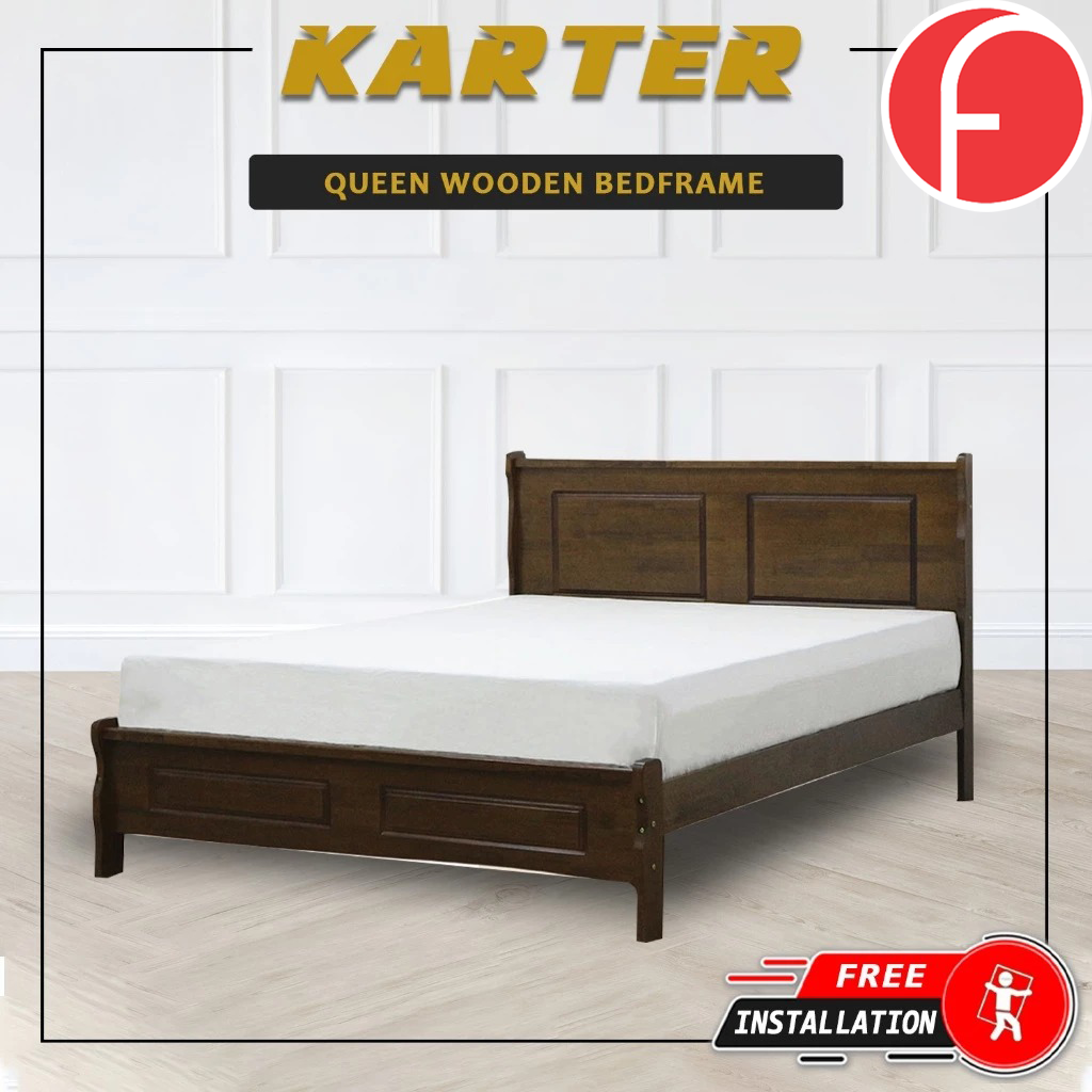 Karter Wooden Bedframe MDF + Veneer With Plywood Base Queen Size - w/ Mattress Option