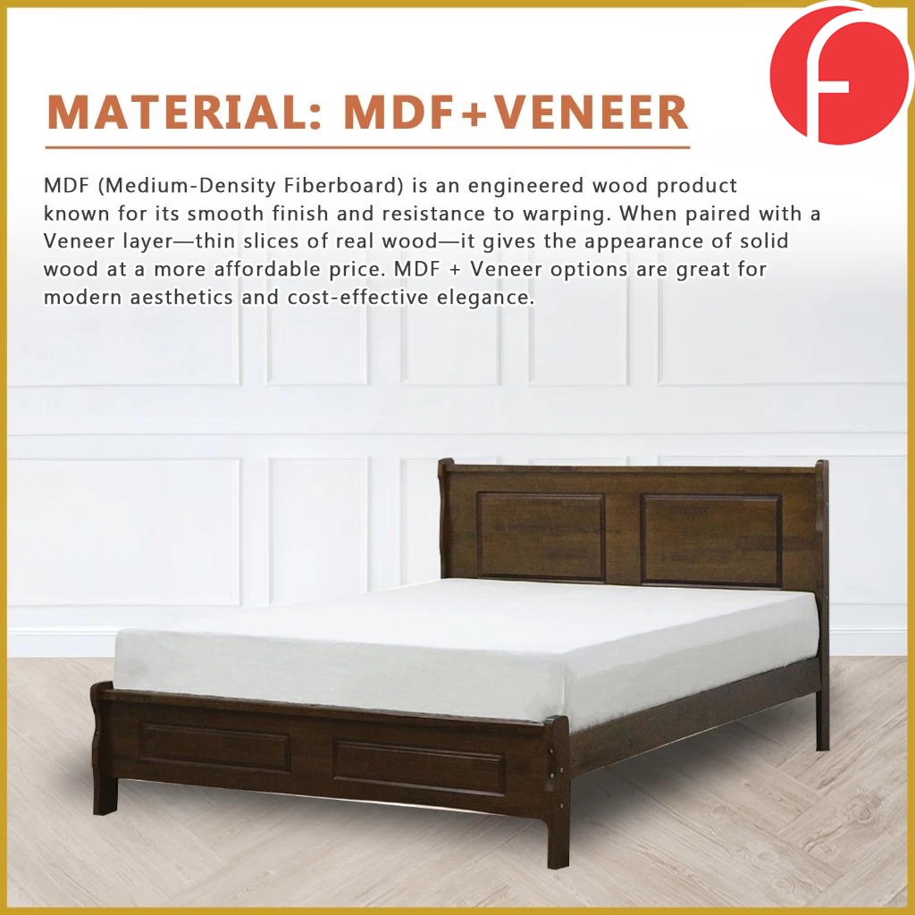 Karter Wooden Bedframe MDF + Veneer With Plywood Base Queen Size - w/ Mattress Option