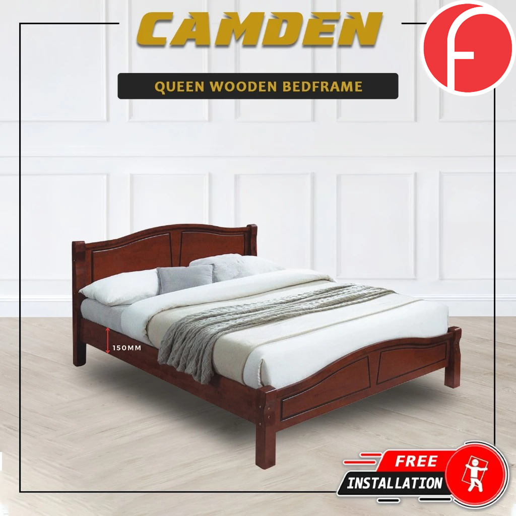 Camden Wooden Bedframe MDF + Veneer With Plywood Base Queen Size - w/ Mattress Option
