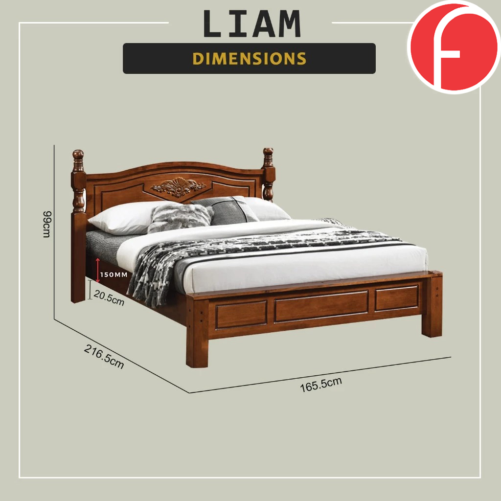 Liam Wooden Bedframe MDF + Veneer With Plywood Base Queen Size - w/ Mattress Option