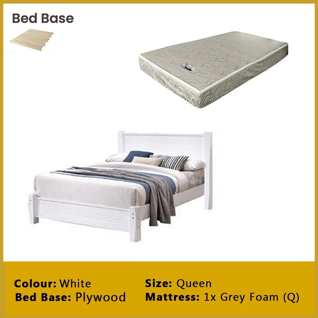 Mason Wooden Bedframe MDF + Veneer With Plywood Base Queen Size - w/ Mattress Option