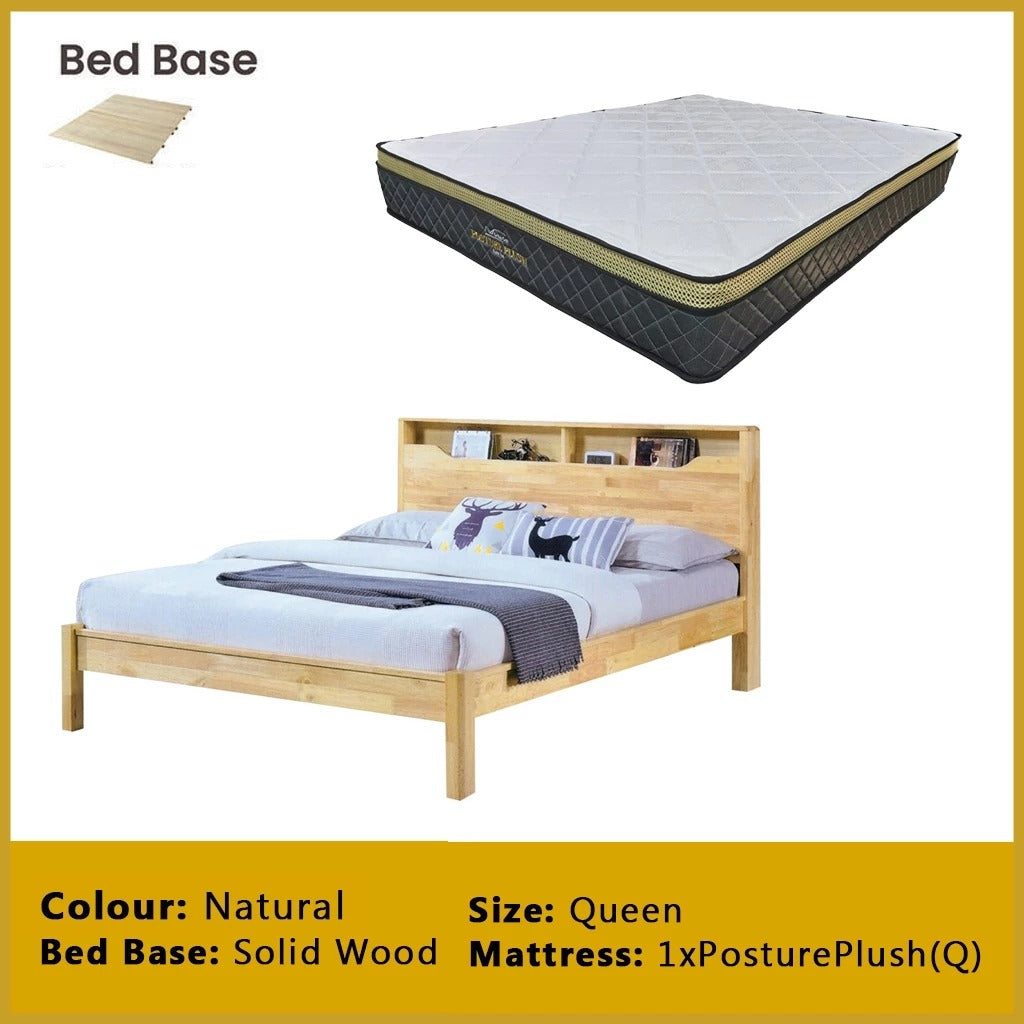Macai Wooden Bedframe Solid Wood With Plywood Base Queen Size - w/ Mattress Option