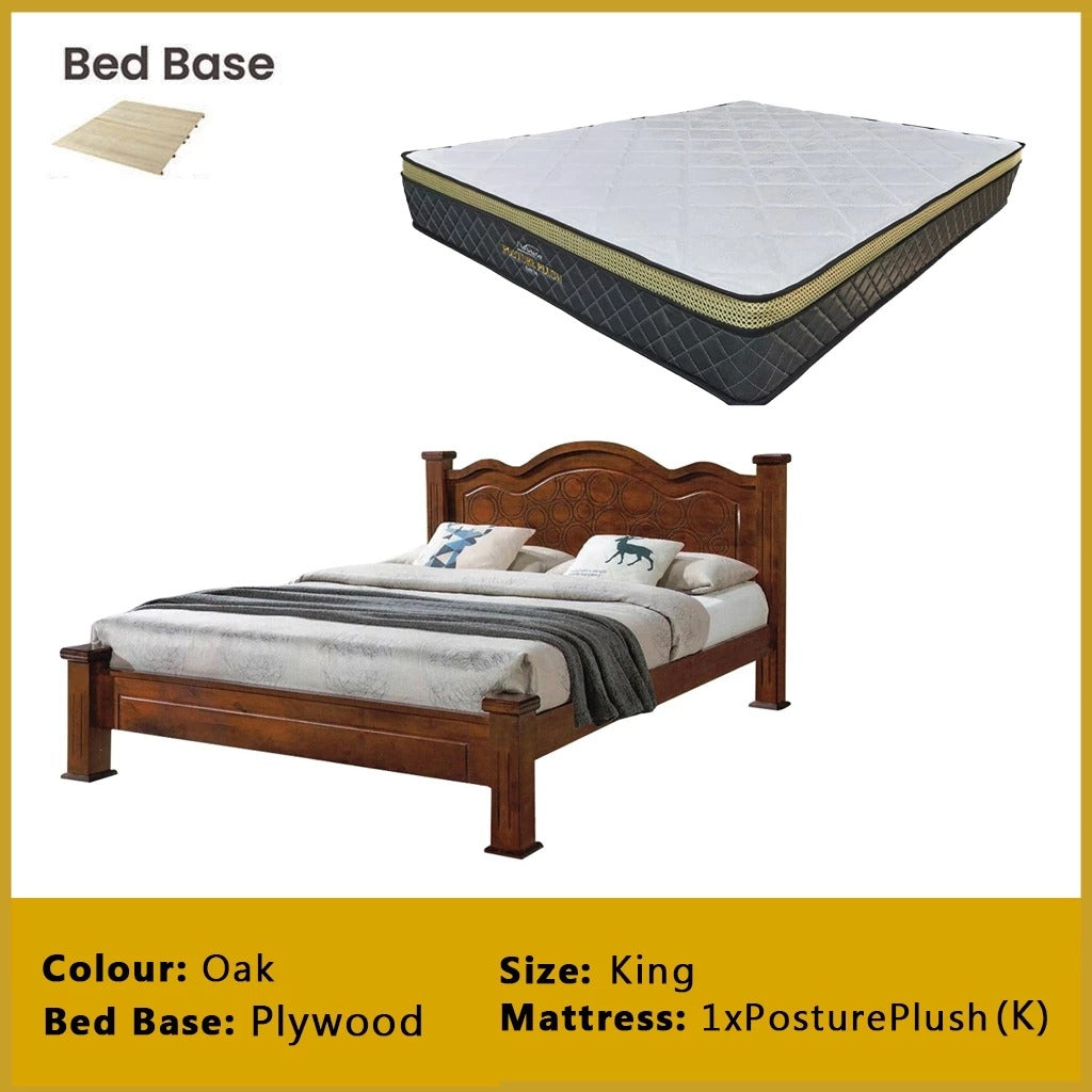 Macen Wooden Bedframe Solid Wood With Plywood Base Queen/King Size - w/ Mattress Option