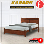 Karson Wooden Bedframe MDF + Veneer With Plywood Base Queen Size - w/ Mattress Option
