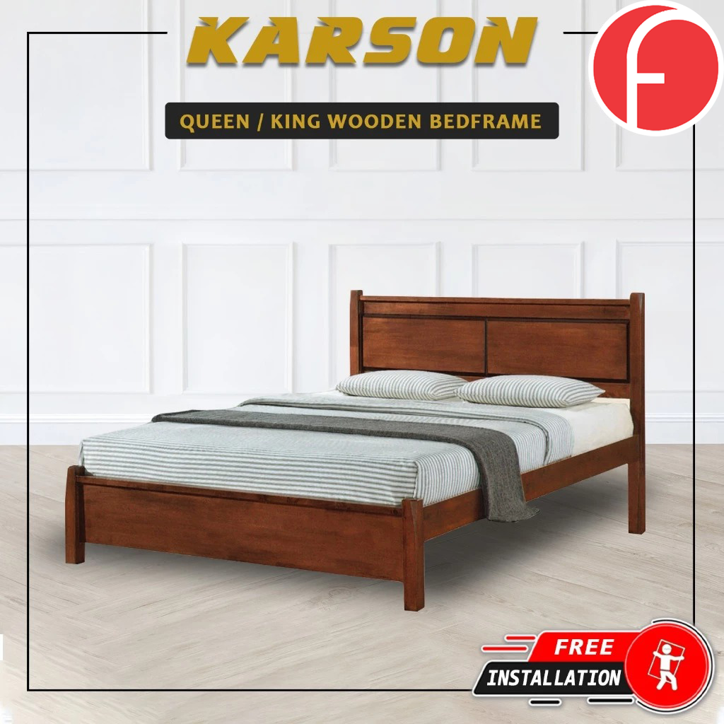 Karson Wooden Bedframe MDF + Veneer With Plywood Base Queen Size - w/ Mattress Option