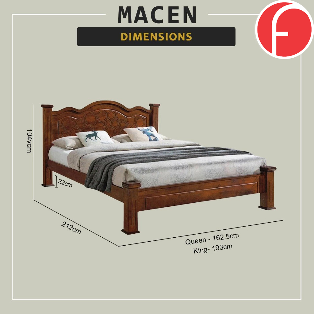 Macen Wooden Bedframe Solid Wood With Plywood Base Queen/King Size - w/ Mattress Option